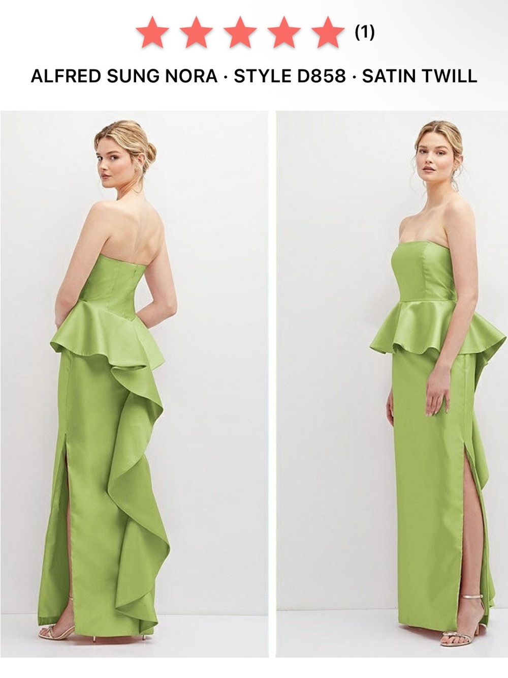 Strapless Lime Green Satin Peplum Gown
